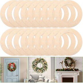 SHUESS 20 Pcs 12 inch Wooden Wreath Frames for Crafts, 2.5 mm Thickness Wood Wreath Ring with Pre-Cut Holes, Unfinished Floral Hoop Rings for DIY Christmas Wedding Holiday Wreath Wall Home Craft Decor
