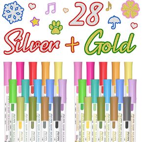 Shuttle Art Double Line Outline Permanent Markers, 28 Colors Squiggles Shimmer Markers Set, Self Outline Metallic Marker Pens for Art, Drawing, Doodling, Card Making, Christmas Card, DIY Crafts
