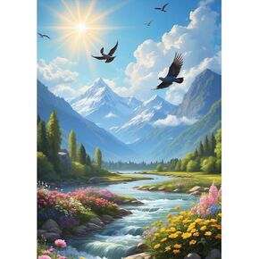 QENSPE Diamond Painting Kits for Adults,Birds and Landscape Full Drill Diamond Art Diamond Dots Paintings for Beginners,Round 5D DIY Arts and Crafts for Home Wall Decor 12x16inch