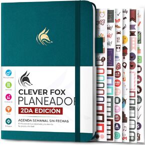 Clever Fox Planner 2 Edición en Español - Colorida Agenda de Objetivos Semanales y Mensuales, Organizadora de Tiempo, Sin Fecha A5 (Oro rosa)