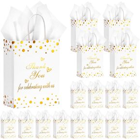 50Pcs Thank You Gift Bags with Tissue Paper, Thank You Paper Kraft Bags Bulk with Handles, Wedding Baby Shower Party Favors Bags for Guests Business Shopping Birthday Bridal Return Souvenirs (White)