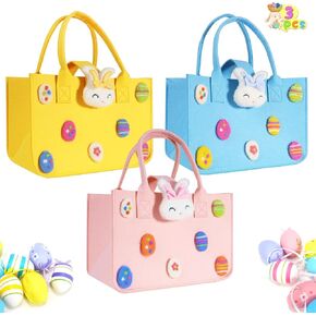 Easter Bags with Handles Large Easter Baskets Empty Easter Egg Hunt Bags Made of Felt Easter Gift Bags for Kids 12" x7.8" x6.8,3PCS