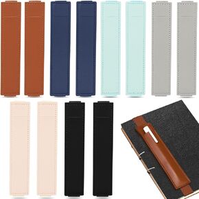 12 Pieces Elastic Pen Holder for Notebook, Strap Band PU Leather Pen Sleeve, Single Planner Notebook Pencil Pouch Case Pocket for Journal Binders Office School (6 Colors)