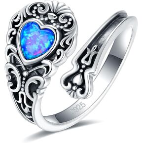 S925-Sterling-Silver Turquoise Dragonfly/Butterfly Spoon Ring - Vintage Boho Sunflower Thumb Rings Oxidized Wrap Ring Victorian Style Antique Floral Jewelry Gifts for Women Girls