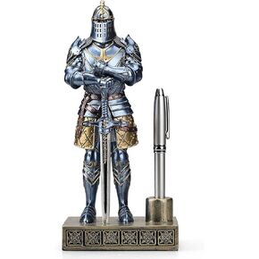Knight Pen Stand Decoration Resins Pen Pen Mort Craft Paper Foreforting Desktop Organizer Festival Higds for Boyfriend زوج الأب الابن (Silver)
