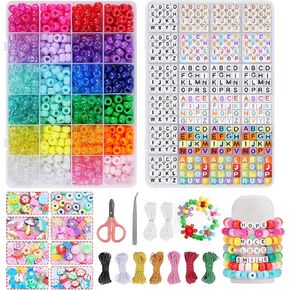 Quefe 1920pcs 24 ألوان Kandi Beads Beads Polymer Clay Beads Make Make Make ، مع سحر حبات الرسائل والسلاسل المرنة لأساور الصداقة المجوهرات