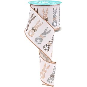 Bunny Silhouettes Wired Ribbon for Spring, Easter, and Baby Shower Baskets, Bows, Wreaths, Garlands, Fabric Crafts and Decorations (Ivory, Brown, Grey, Multi, 2.5" Inches Wide x 10 Yards)