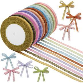 10 Rolls 250 Yards Giltter Ribbon for Gift Wrapping 1/4-Inch Metallic Glitter Ribbons (10 Colors) for Christmas Holiday Wedding Birthday Party Gifts Decoration DIY Crafts Sewing Hair Bow Clip Favors