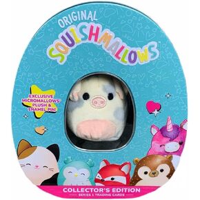 Squishmallows Official Kellytoy Collectors Tin Set with Micromallow Exclusive Pin and Trading Cads Choose Your Favorite or Collect Them All (Wendy The Frog)