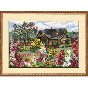 Riolis 978 - Garden Flowing - Cross Cross Stitch Kit 15 "X 10.25" Zweigart 15ct. أبيض ايدا 25 ألوان