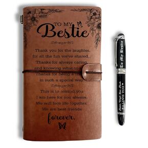 To My Bestie Leather Journal, Engraved Gift Pen, Roller Ballpen, Best Freind Gift, Friendship Gift, Sister Gift, Christmas Gift, Leather Notebook and Pen Gift for Bestie, 160 Pages Notebook