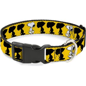 Peanuts Worldwide LLC Pet Collar, Dog Collar Plastic Buckle, Peanuts Snoopy Walking Silhouette Pose Yellow Black White, 15 to 24 Inches 1.0 Inch Wide