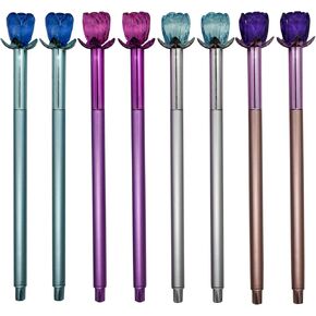 Maydahui 12 PCS Crystal Rose Gel Pen Colorful Gem Flower Pens Black Ink for Birthday Party Office Supplies Valentine's Day