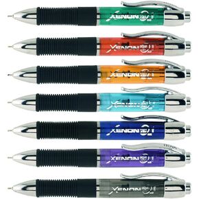 ITOYA Hyatt's Xenon Retractable Ballpoint Pen with Rubber Grip, 1.0mm Medium Point, 7-Pack Rainbow (XE-100-7PK)