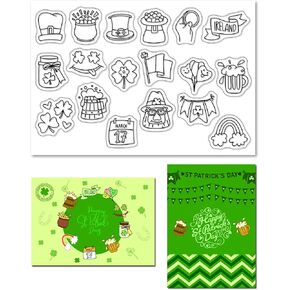 Arbuya St. Patrick's Day Clear Stamps for Card Making or Journaling, Clover Rainbow Gold Pot Beer Hat Rubber Clear Stamps for Journals Scrapbooking Albums Paper Crafting Decoration