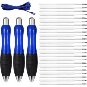 Sibba 27-Pack Big Fat Pens Aids Writing For Tremor Heavy Weighted Ballpoint Pens Large Wide Grip Pens Retractable Ball Pen for Weak Hand Office (3 Black Pens + 12 Black Refills + 12 Blue Refills)
