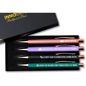 InnoBeta Work Besties Gifts for Women, Ballpoint Pen Set of 4, Work Bestie Gifts for Women, Cool Funny Leaving Goodbye Farewell New Job Presents - Friend - Gold