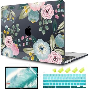 TwoL Compatible with MacBook Pro 13 inch Case 2022 2021 2020, Plastic Hard Shell Case Cover and Keyboard Skin & Screen Protector for MacBook Pro 13 inch A2338 M2/M1 A2289 A2251, Seamless Floral