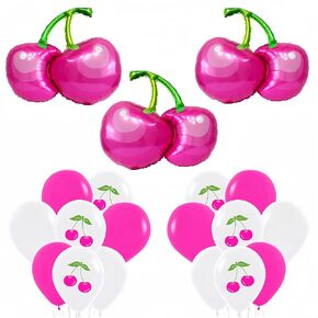 21Pcs Cherry Balloons for Birthday/Cherry Birthday Decorations for Girls/Cherry on Top Party Decorations/Berry Cherry Cake Toppers for Fruit Girls/Summer Fruit Foil Balloons