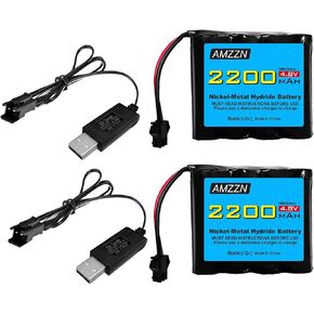 2PCS 4.8V 2200mAh AA NiMH Battery SM-2P Plug with USB Charger Remote Control Toy Car Battery for SY-E511 RC Excavator, E562 TD141 RC Car,Truck,and Off-Road Vehicle Batteries (2PCS Battery+2USB)