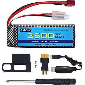 7.4V 3500mah 30C 2S Lipo Battery With T-Plug And USB Charging Cable for MJX H16 H16P H16E H16GT H16BM H16DR H16PL 14301 RC Car High-Speed Drift Model Toy Car Upgrade Battery (1PCS Battery+1 USB)