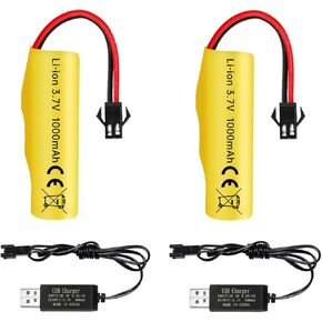 sea jump New 2PCS 3.7V 1000mAh Li-ion Battery with 2PCS USB Charging Cable for TB202 TB201 TM201 TM202 TC141 DE35 DE38 DE40 DE50 RC Stunt Car Remote Control Toy Car RC Rollover Car Battery Parts