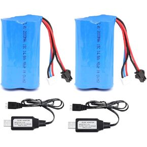 7.4V 2000mAh 15C 2S Li-ion Battery with SM-2P Plug Rechargeable High Capacity Batteries Fit for RC Cars RC Boat RC Truck with 2 USB Charger