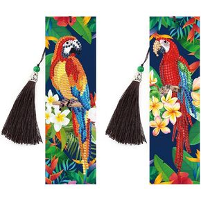 pigpigboss Flower Parrot Diamond Painting Bookmark 2 Pieces Bookmark Diamond Painting by Numbers for Adult Colorful Parrot Diamond Painting Bookmark Art Book Decor (21 X 6 CM)