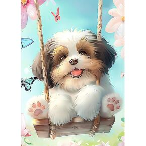 NAIMOER Puppy Diamond Painting Kits for Adults, DIY 5D Diamond Painting Dog Play on The Swing, Full Drill Diamond Art Kits Holiday Art Pictures Perfect for Home Wall Decor 30x40cm
