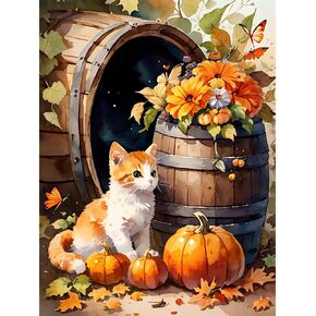 RMXJKIIU Pumpkin Cat Diamond Art Kits for Adults, DIY 5D Thanksgiving Diamond Art Kits Full Drill Fall Diamond Art Fall Diamond Art Flowers Pics Craft for Home Wall Art Decor 30x40cm