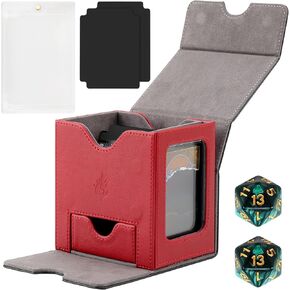 Premium PU Leather Trading Card Deck Box, Card Storage Box with 2 Dividers and 2 Dice, Card Deck Box Fits 120+ Sleeved Cards, Stylish, Durable, and Versatile Card Storage Solution (Black＆Purple)