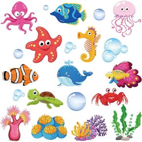 48 Pcs Sea Life Cut Outs Tropical Fish Cutouts Sea Animal Cut Outs Under Ocean Accents Cutout with 60 Glue Point for Bulletin Board School Classroom Party Decoration(Sea Life)