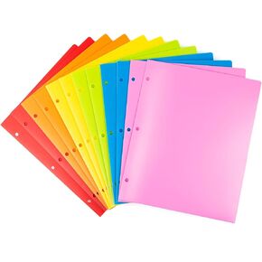 Heavy Duty Plastic Folders with 3 Holes - 12 Pack, Extra Tough 2 Pocket Folders Fit 3 Ring Binder, Includes Business Card Slot, Letter Size, Assorted Colors