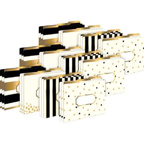 Barker Creek Gold Designer File Folders on 14pt Stock, Set of 36, Multi-Design Set with Gold Designs on Outside, Gold Tabs and Cream on Inside, Letter-Size File Folders, 1/3 Cut Tabs, 36/Set (4373)