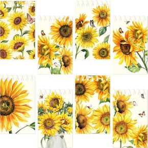 Lincia 48 Pcs Sunflower Mini Spiral Notebooks Notepads Bulk, 2.4" x 4" Sunflower Pocket Notepads Memo Pads Aesthetic Gifts for Sunflower Birthday Party Favors, 8 Styles