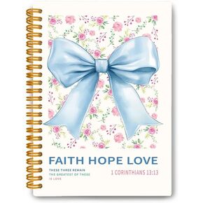 Bow Bible Flower Notebook Notebtor Journal 1 Corinthians 13:13 Faith Hope Love Love Inspirational Christian Journaling Notebooks for Women Girls 80 Sheets 5.8x8.3