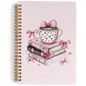 Coquette Pink Bow Spiral Notebook for Book Lovers, Pink Bow Journal Notebook, Preppy Book Notebooks for School Work, Valentines Trendy Girly Office Supplies Gifts for Teen Girls Women,5.5x8.3 In