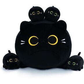 White Cat Plush, 5 PCS Cat Plush Stuffed Animal Family, 16" White Cat Mommy White Cat with 4 Baby Kittens Cat Plushies for Kids, Kawaii Cat Plush Toy Christmas Birthday Gifts for Kids Boys Girls