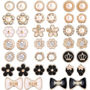 40pcs أزرار بروش صغيرة للنساء ، زر لؤلؤة راينستون ببش ، سحر مجوهرات المينا للملابس أحذية جورب قميص دبوس شال ديكور- 20 أنماط