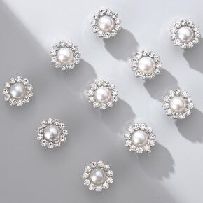 10PCS Pearl Rhinestone Buttons Crystal Diamond Buttons Accessory Embellishments for DIY Jewelry Crafts, Wedding Party Bridal Bouquet Clothes Hat Decoration (Gold -2)