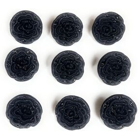 Jet Black Buttons Sets for Dress Blazers Blouses etc . Jet Glass Flower Design (9 pc. 5/8'', 9)