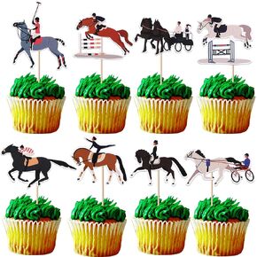 RSSTARXI 24 Pack Horse Cupcake Toppers - Cake Cake Decoration لسباق الخيول ، وأحزاب عيد الميلاد تحت عنوان الفروسية وحفلات استحمام الطفل