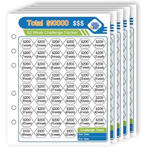 AIERSA 20 Sheets 100 Envelopes Money Saving Challenge Binder Trackers for 6 Ring A5 Binders, Laminated Savings Challenge Tracker Cards for Money Saving Binder, 500 1000 5050 10000