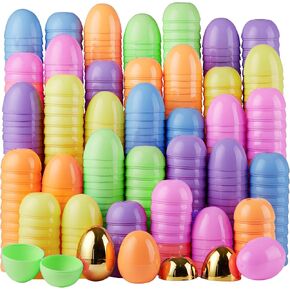 JOYIN 100PCS 3.15" Pastel Easter Eggs + 2 Golden Eggs, Empty Easter Eggs Fillable, Colorful Plastic Eggs Bulks for Easter Hunt, Party Favor, Basket Stuffers Filler, Classroom Prize Supplies