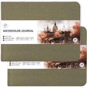 Lightwish Watercolor Sketchbook, 100% Cotton Cold Press Art Supplies Watercolor Paper Journal 7.6 * 5.1In, 2 Pack 40 Sheets (140lb/300gsm), Acid-Free for Watercolors, Gouache, Acrylics