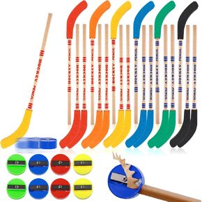 18pcs Hockey Pencils with Erasers, 9 Inch Multicolor Hockey Sticks Pencils with 8pcs Mini Round Pencil Sharpeners, Fun Cool Pencils Hockey Gifts for Fans Students, Sports Hockey Party Favors