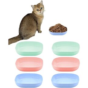6 Pieces Cat Bowl Kitten Dishes 5.7 Inch Shallow Cat Food Dish Cat Food Bowls for Kittens and Short Legged Cat (Round)