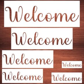 Large Welcome Stencils for Painting - 6 Pack Welcome Stencil Templates for Painting on Wood, Reusable Letter Stencils for Chalkboard Wood Crafts Signs & Home Front Door Mat Decorations
