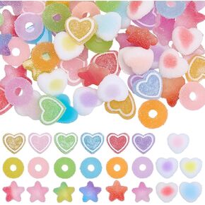 SUNNYCLUE 92pcs 23 Styles Candy Resin Charms Food Cabochons Bulk Flatback Faux Heart Star Donut Candies Sweets Delicious Foods Cabochon Charm for DIY Crafting Jewelry Making Decoration Embellishments