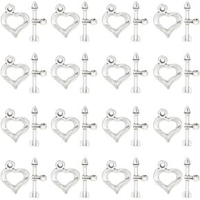 SUNNYCLUE 1 Box 80 Sets Toggle Clasps Valentine's Day Antique Silver Toggle Clasp Heart & Arrow OT Clasp T-bar Closure Clasps Love Heart Closure Connector Alloy Metal Clasp Charms for Jewelry Making